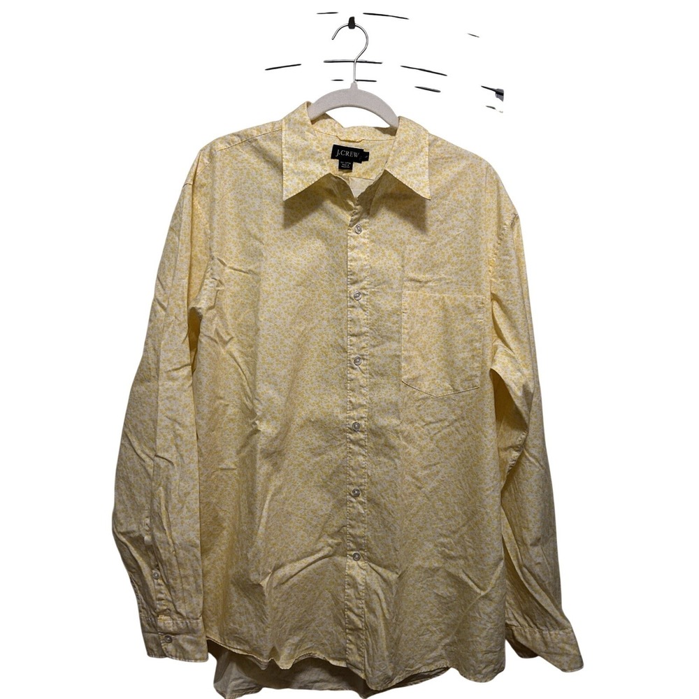 J. Crew Button Down Shirt Men's L Long Sleeve Floral Yellow White Classic Preppy